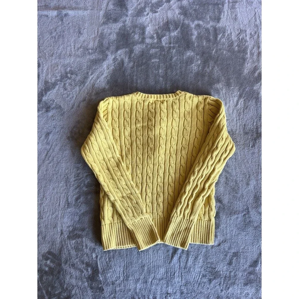 Ralph Lauren Yellow Cable Knit Sweater Size L Youth 1/4 Button EUC Ruffle Preppy